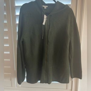 J. Jill Green Zip Front hooded sweater NEW with tags in Medium.